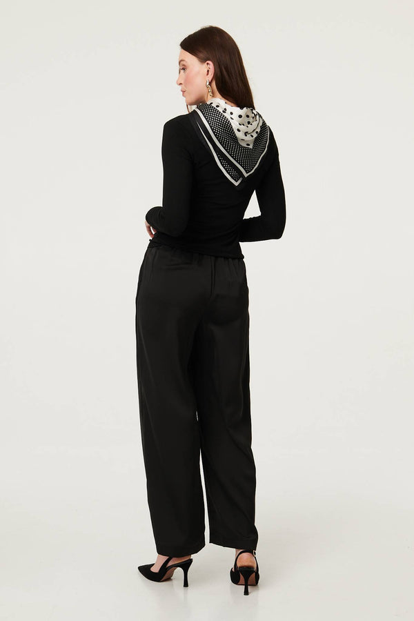 Black | Polka Dot Print Satin Texture Scarf