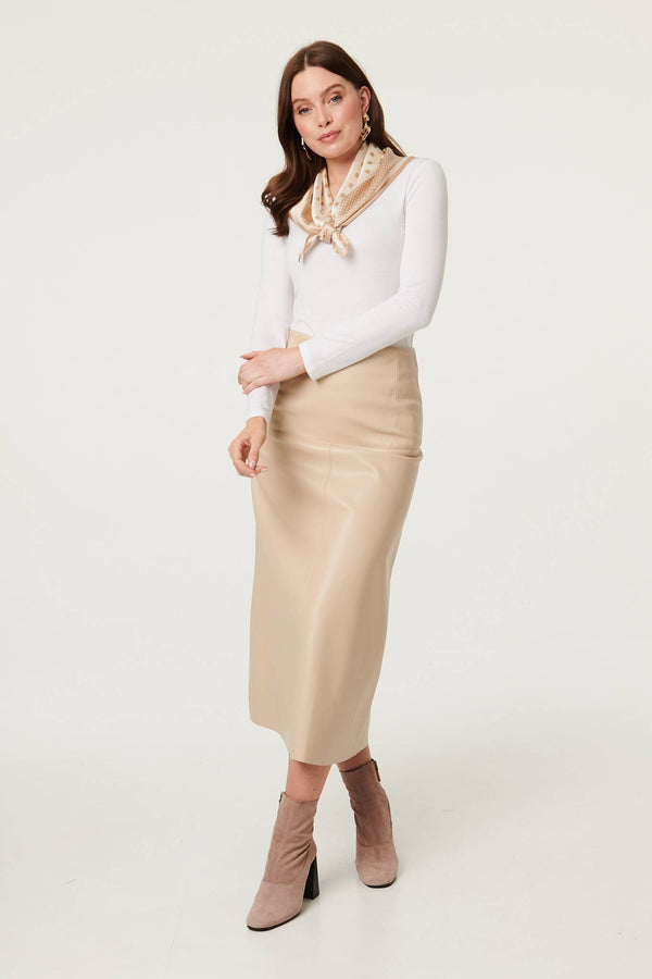 Brown | Polka Dot Print Satin Texture Scarf