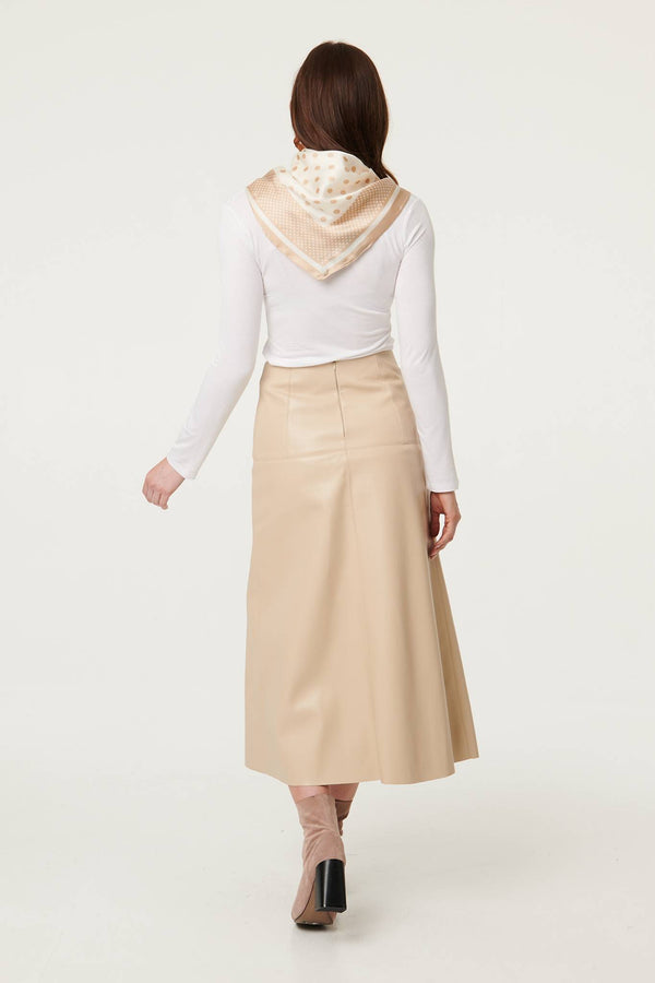 Brown | Polka Dot Print Satin Texture Scarf