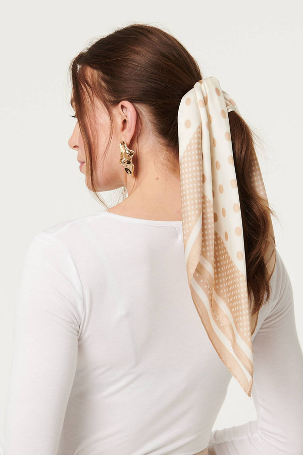 Brown | Polka Dot Print Satin Texture Scarf