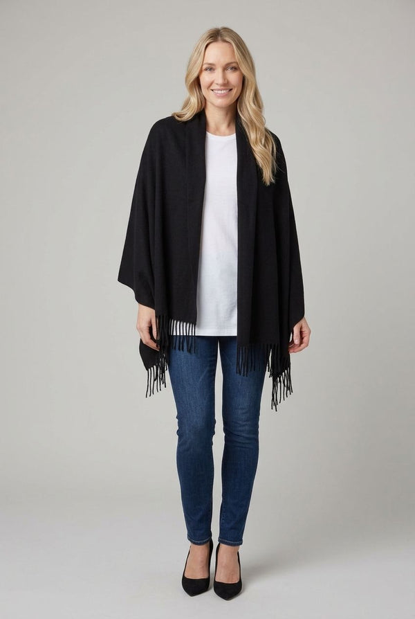 Black | Soft Texture Tassel Fringed Scarf