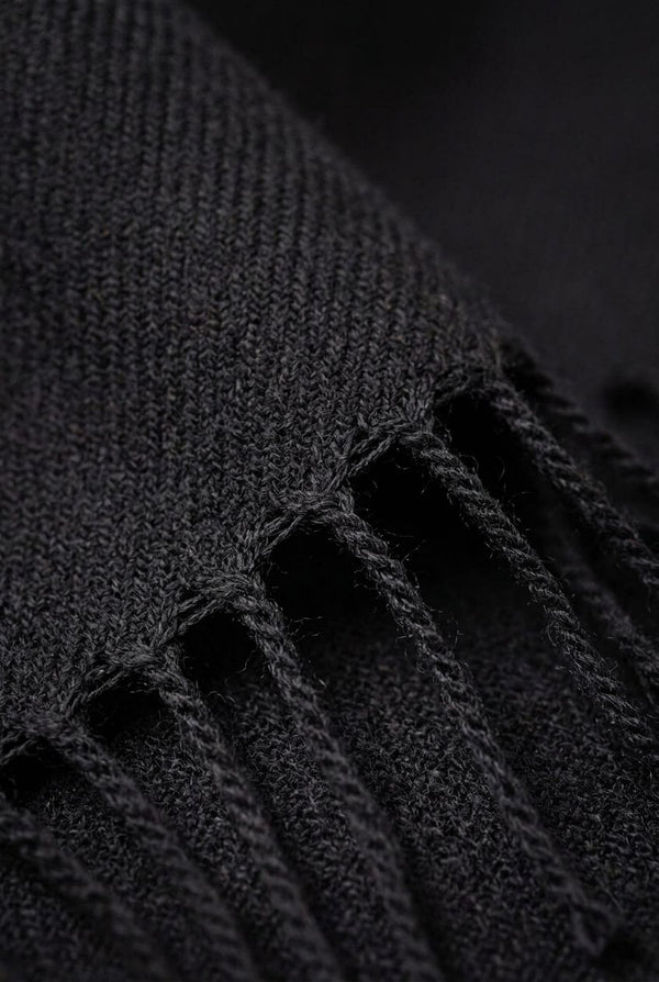 Black | Soft Texture Tassel Fringed Scarf