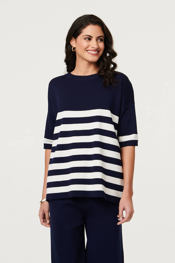 Navy | Knit Texture Relaxed Top & Trousers Set
