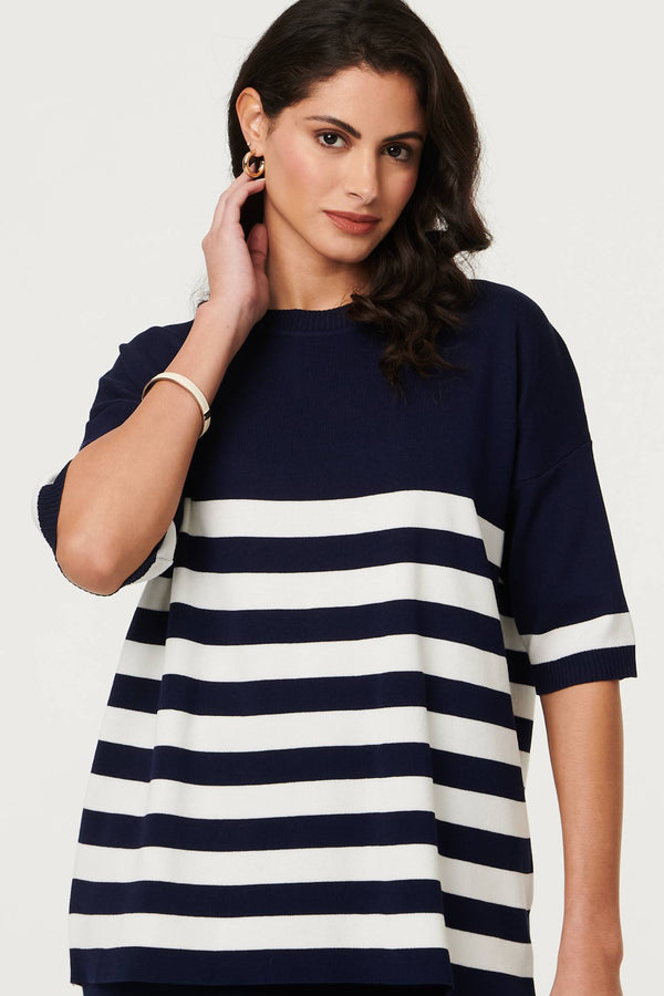 Navy | Knit Texture Relaxed Top & Trousers Set
