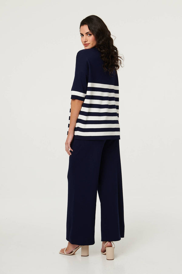 Navy | Knit Texture Relaxed Top & Trousers Set
