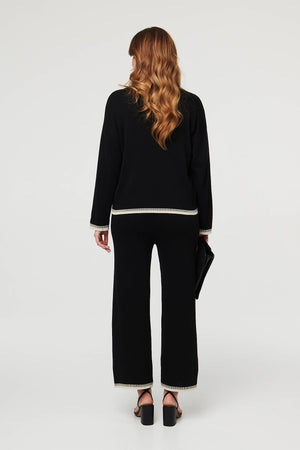 Black | Floral Trim Jumper & Trousers Co-Ord Set

