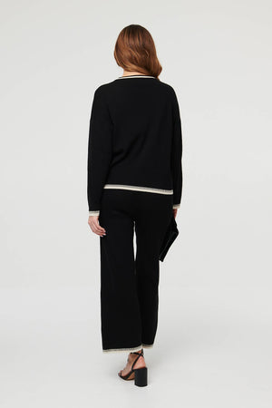Black | Floral Trim Jumper & Trousers Co-Ord Set
