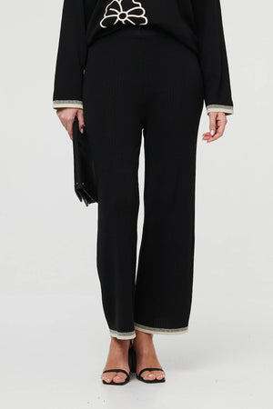 Black | Floral Trim Jumper & Trousers Co-Ord Set
