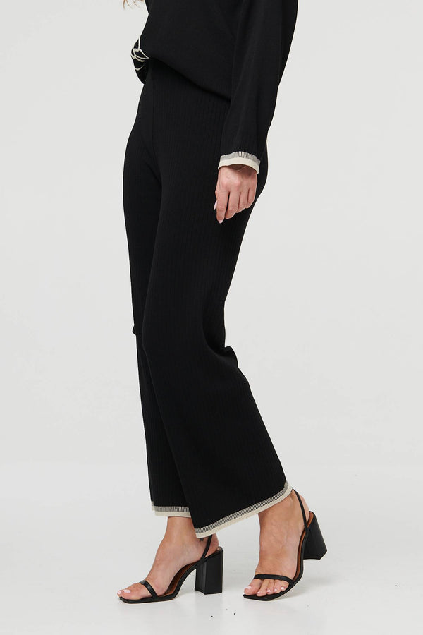 Black | Floral Trim Jumper & Trousers Co-Ord Set
