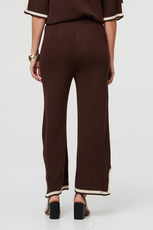 Brown | Floral Trim Top & Trousers Co-Ord Set
