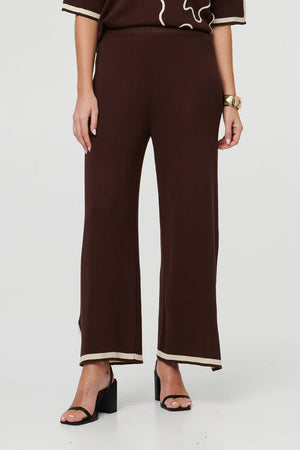 Brown | Floral Trim Top & Trousers Co-Ord Set

