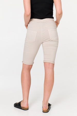 Linen | Tie Front Slim Knee Length Shorts
