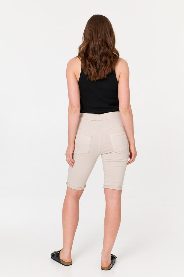 Linen | Tie Front Slim Knee Length Shorts