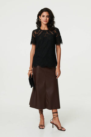 Black | Lace Overlay Short Sleeve Blouse
