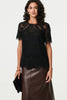 Black | Lace Overlay Short Sleeve Blouse
