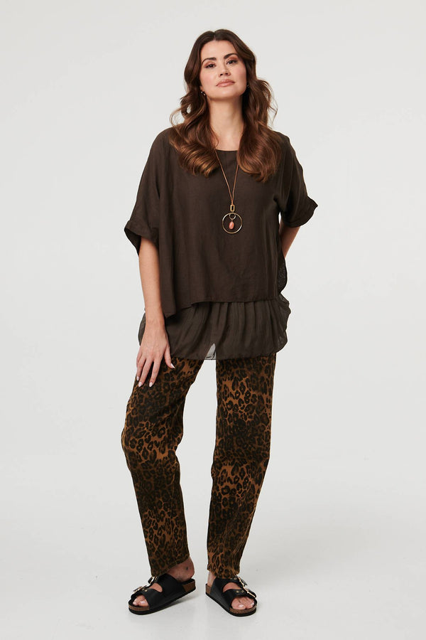 Brown | Layered 1/2 Sleeve Relaxed Tunic Top