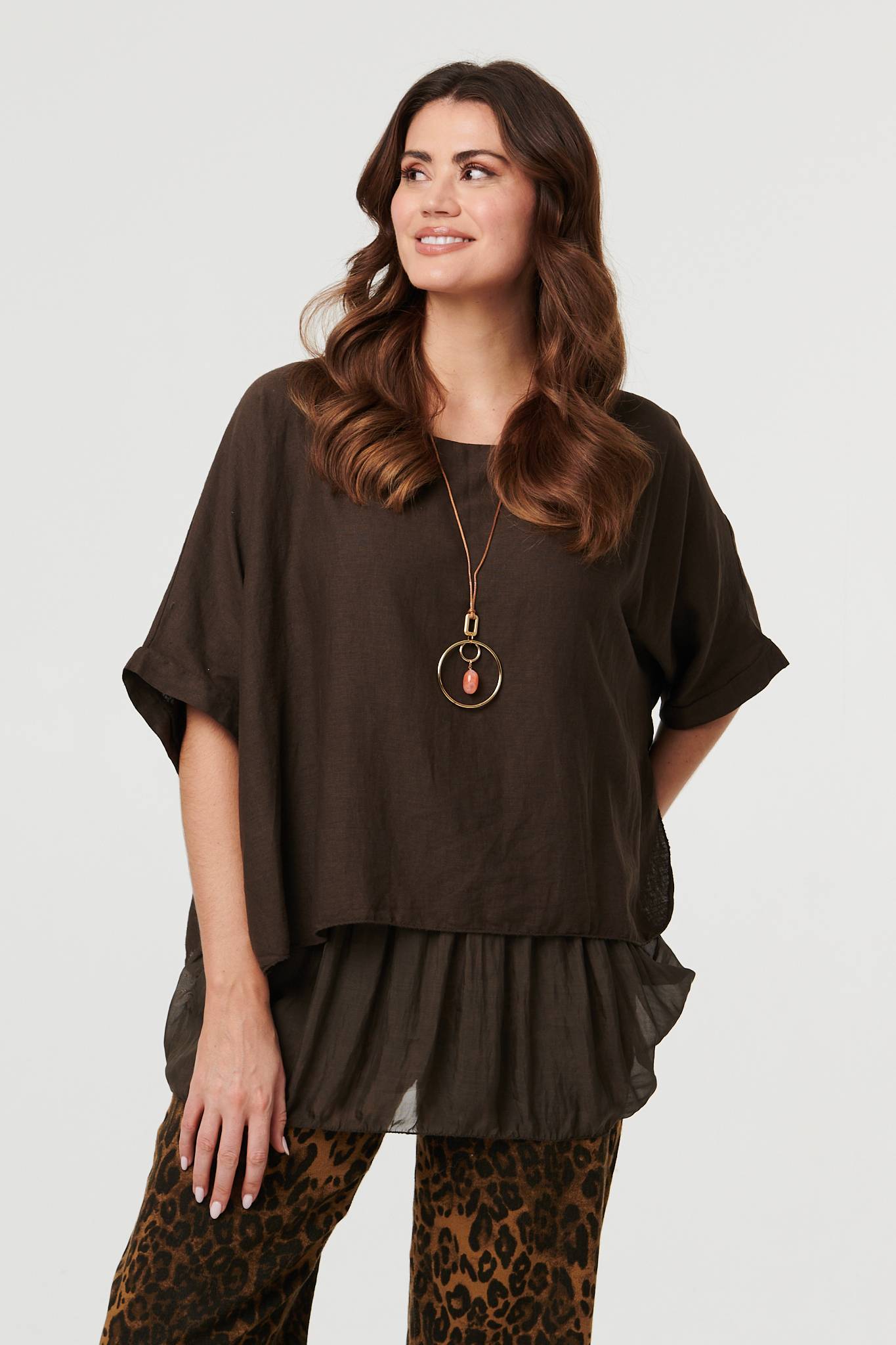 Layered 1 2 Sleeve Relaxed Tunic Top