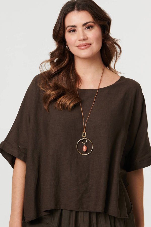 Brown | Layered 1/2 Sleeve Relaxed Tunic Top