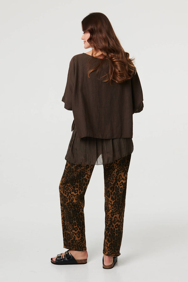 Brown | Layered 1/2 Sleeve Relaxed Tunic Top