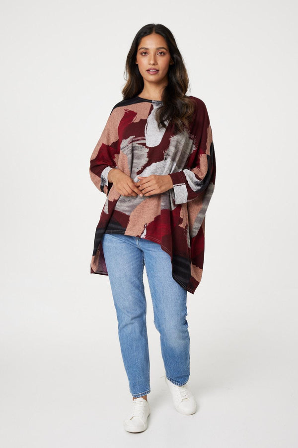 Red | Brushstroke Print Oversize Top