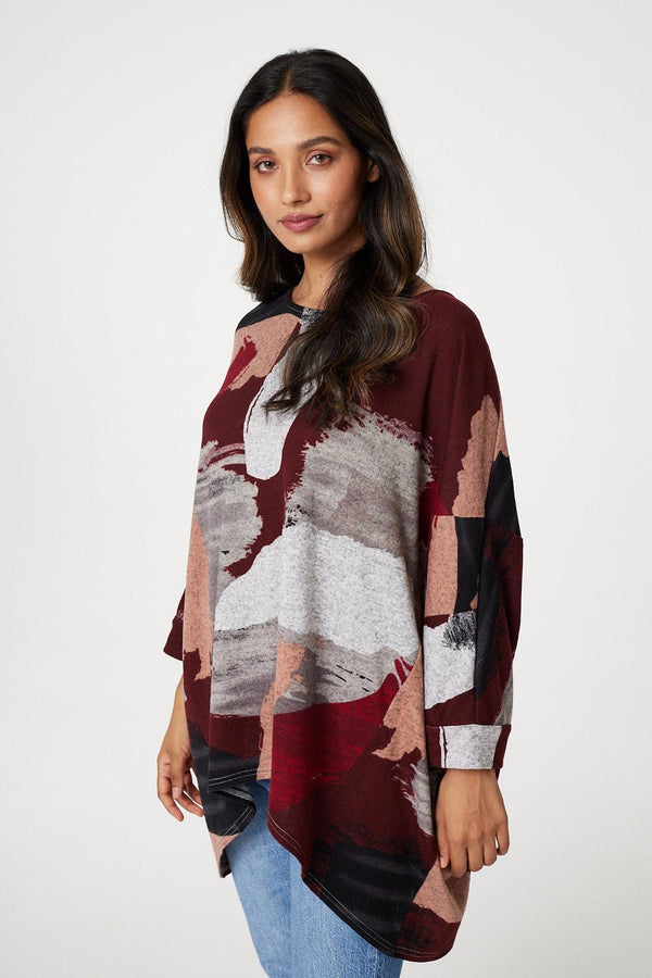 Red | Brushstroke Print Oversize Top