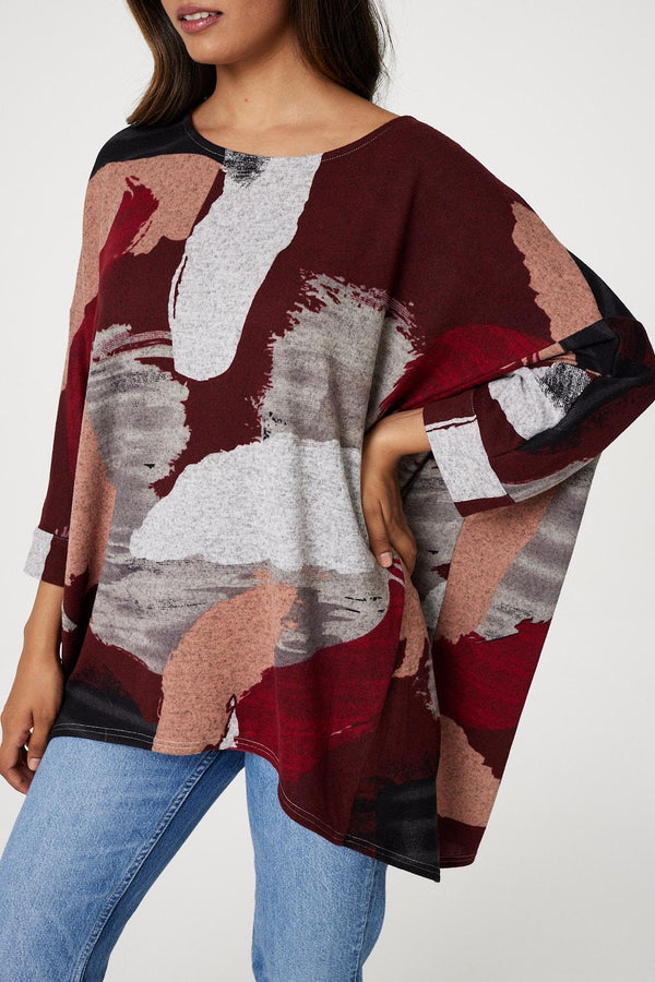 Red | Brushstroke Print Oversize Top