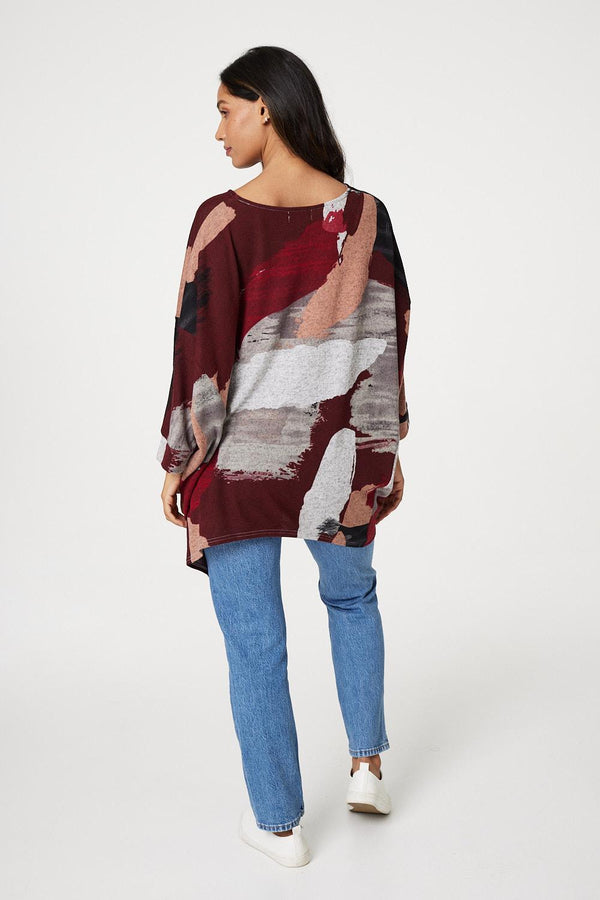 Red | Brushstroke Print Oversize Top