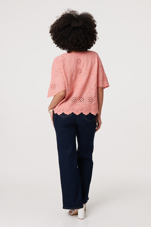 Pink | Broderie Anglaise Angel Sleeve Blouse
