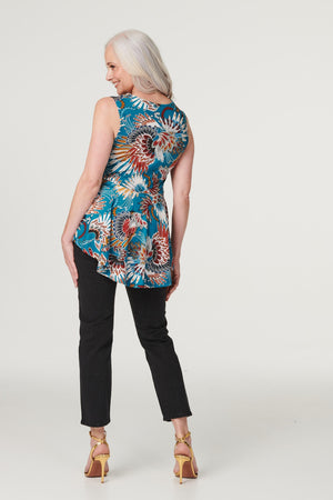 Teal | Peacock Print Zip Detail Top