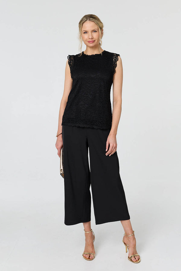 Black | Lace Layered Cap Sleeve Top