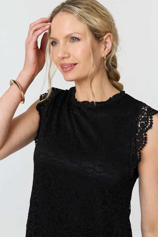 Black | Lace Layered Cap Sleeve Top