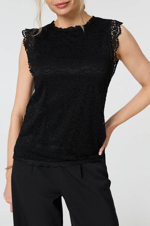Black | Lace Layered Cap Sleeve Top