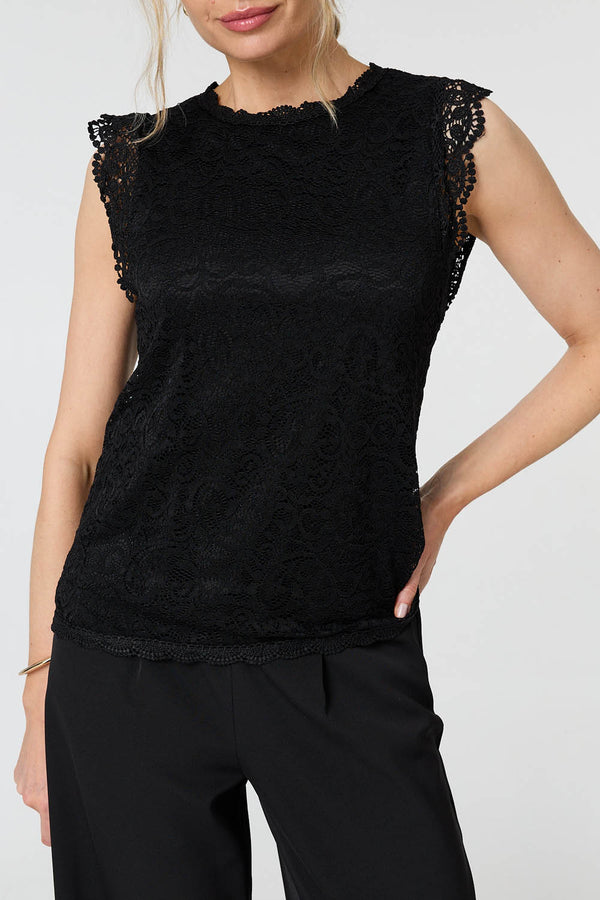 Black | Lace Layered Cap Sleeve Top