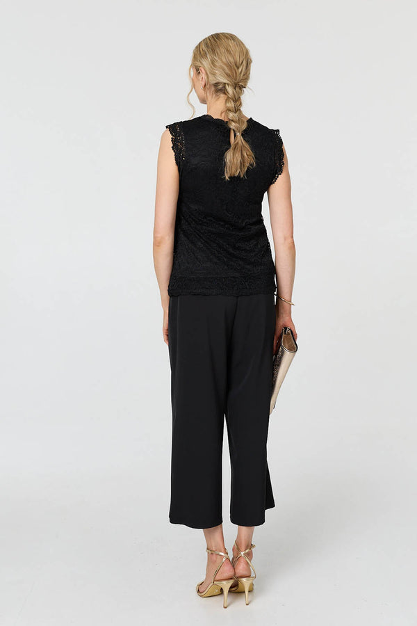 Black | Lace Layered Cap Sleeve Top