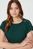 Green | Lace Shoulder Short Sleeve Top