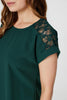 Green | Lace Shoulder Short Sleeve Top