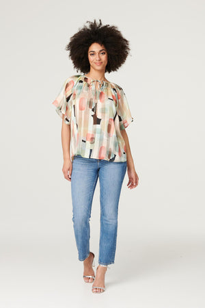 Green | Printed Tie Neck Blouse Top