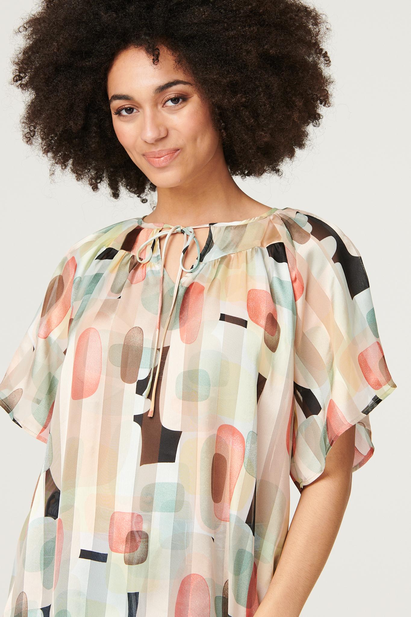 Green | Printed Tie Neck Blouse Top