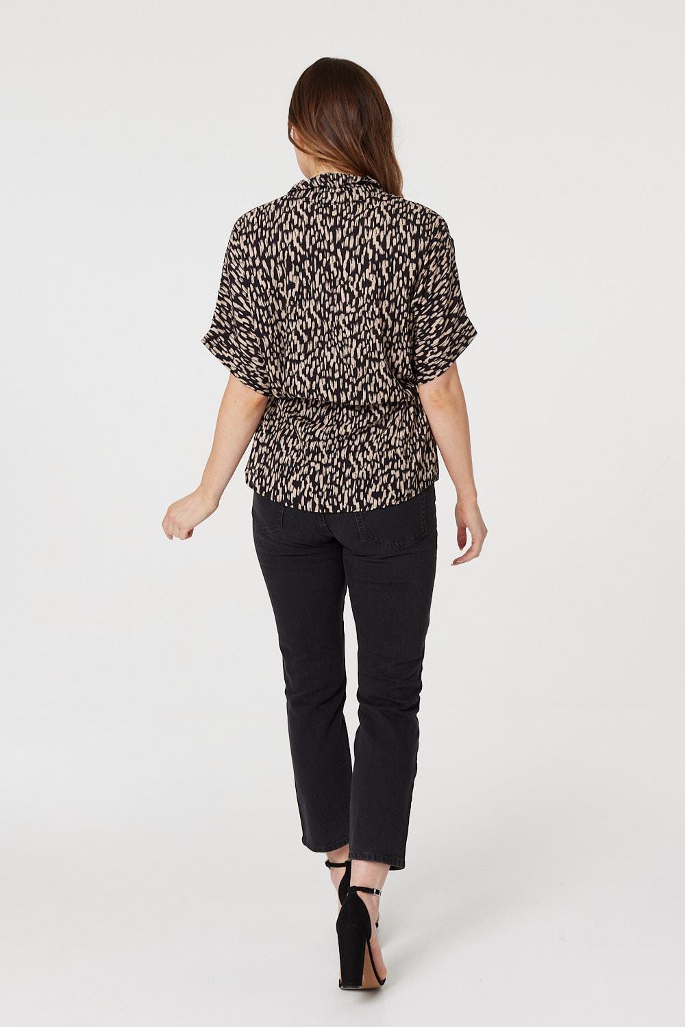 Beige | Printed Tie Waist Blouse Top