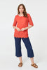 Orange | Lace Trim Semi Sheer 1/2 Sleeve Blouse