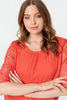 Orange | Lace Trim Semi Sheer 1/2 Sleeve Blouse