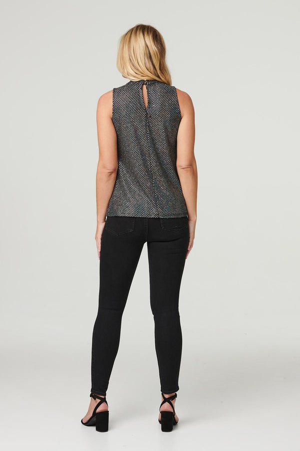 Black | Metallic Embellished Cut Out Top