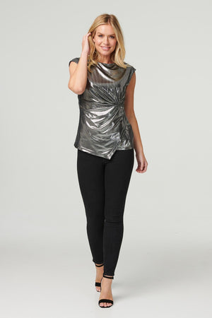 Silver | Metallic Twist Detail Top