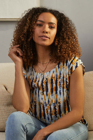 Mustard | Tie Dye Turn-Up Sleeve Top
