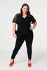 Black | Lace Sleeve V-Neck Peplum Top