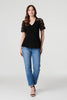 Black | Lace Sleeve V-Neck Peplum Top