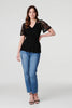 Black | Lace Sleeve V-Neck Peplum Top