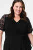 Black | Lace Sleeve V-Neck Peplum Top