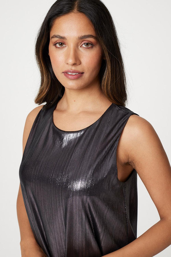 Black | Metallic Sleeveless Layered Top