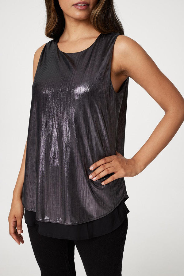 Black | Metallic Sleeveless Layered Top